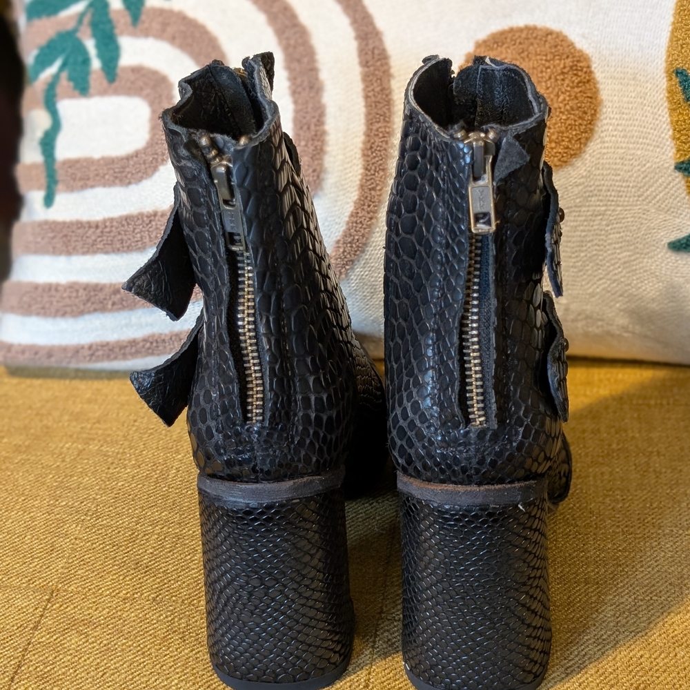 Freebird by Steven Black Faux Snakeskin Buckle Ankle Boots - Picture 3 of 8